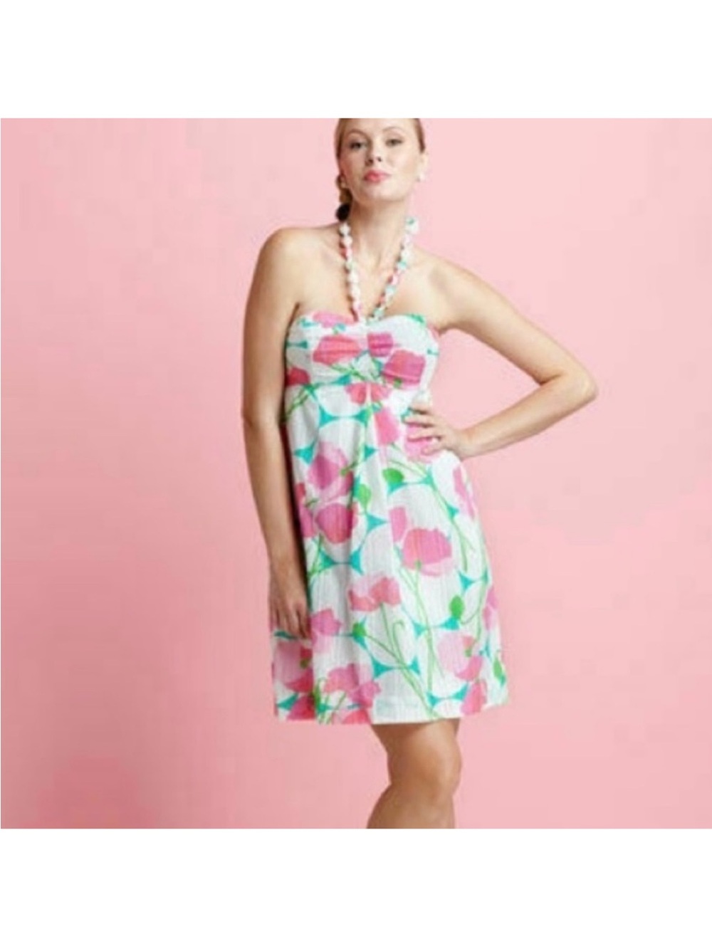 T2)Lilly Pulitzer 🌻Strapless Pink Floral Sundress